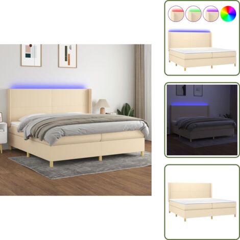 Cama con tira LED - vidaXL Cama box spring colchón y luces LED tela crema 200x200 cm - Cama de muelles ensacados