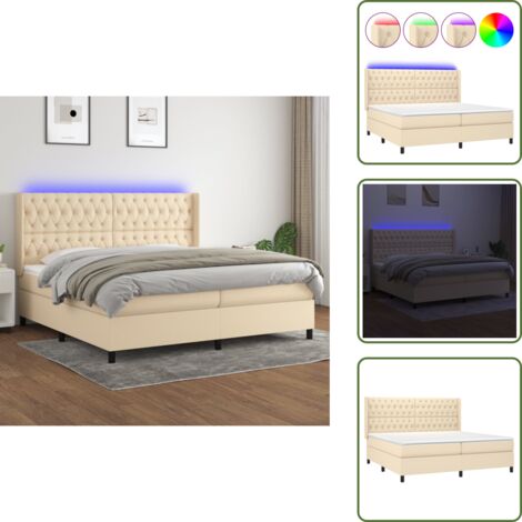 Cama con tira LED - vidaXL Cama box spring colchón y luces LED tela crema 200x200 cm - Cama de muelles ensacados