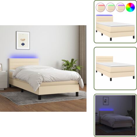 Cama con tira LED - vidaXL Cama box spring colchón y luces LED tela crema 80x200 cm - Cama de muelles ensacados