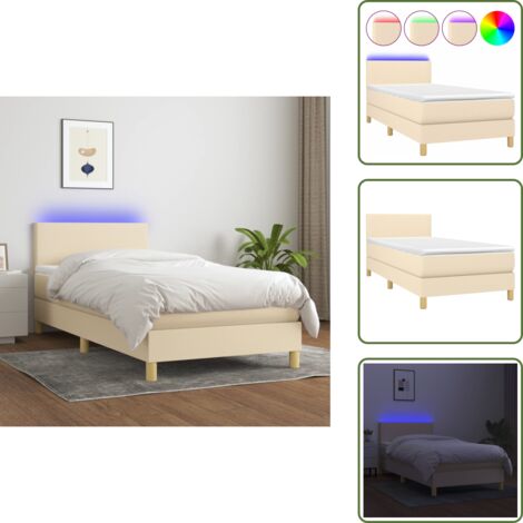 Cama con tira LED - vidaXL Cama box spring colchón y luces LED tela crema 90x200 cm - Cama con cabecero ajustable
