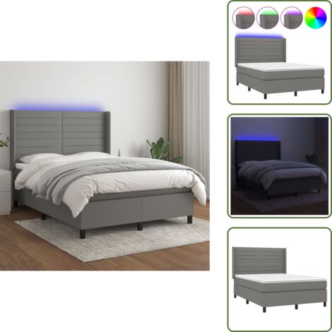 Cama con tira LED - vidaXL Cama box spring colchón y luces LED tela gris oscuro 140x200 cm - Cama gris oscuro