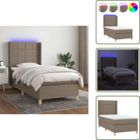 Cama con tira LED - vidaXL Cama box spring colchón y luces LED tela gris taupe 90x190 cm - Cama gris taupe
