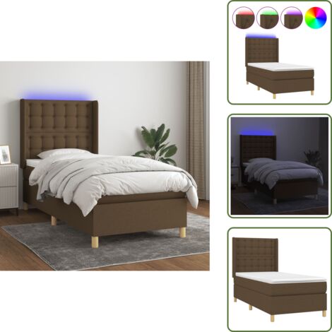 Cama con tira LED - vidaXL Cama box spring colchón y luces LED tela marrón oscuro 90x190cm - Cama de muelles ensacados