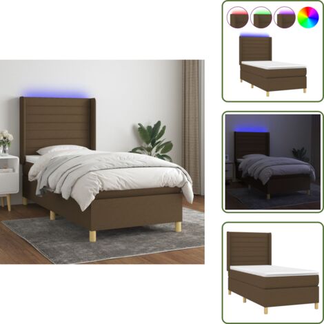 Cama con tira LED - vidaXL Cama box spring colchón y luces LED tela marrón oscuro 90x190cm - Cama marrón oscuro