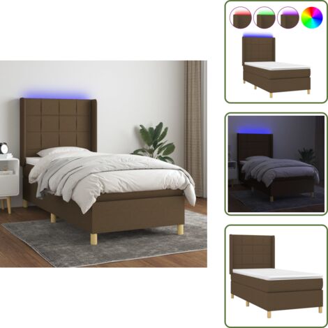 Cama con tira LED - vidaXL Cama box spring colchón y luces LED tela marrón oscuro 90x190cm - Cama marrón oscuro