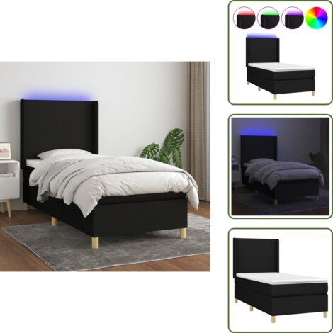 Cama con tira LED - vidaXL Cama box spring colchón y luces LED tela negro 90x200 cm - Cama de muelles ensacados