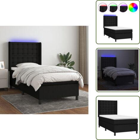Cama con tira LED - vidaXL Cama box spring colchón y luces LED tela negro 90x200 cm - Cama de muelles ensacados