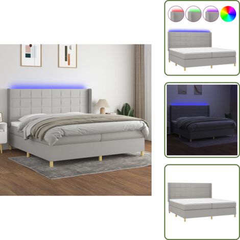 Cama con tira LED - vidaXL Cama box spring con colchón tela y LED gris claro 200x200 cm - Cama con muelles ensacados