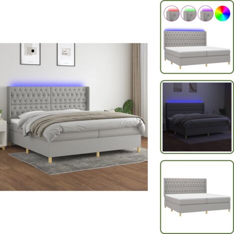 Cama con tira LED - vidaXL Cama box spring con colchón tela y LED gris claro 200x200 cm - Cama gris claro