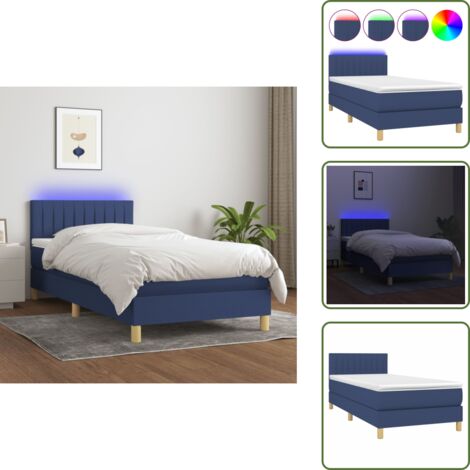 Cama con tira LED - vidaXL Cama box spring con colchón y LED tela azul 90x200 cm - Cama azul