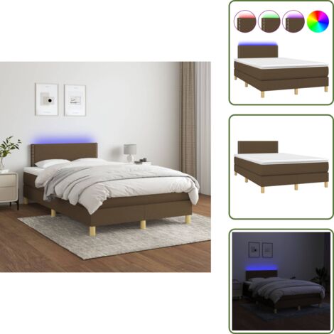 Cama con tira LED - vidaXL Cama box spring con colchón y LED tela marrón oscuro 120x200 cm - Cama de madera