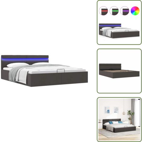 Cama con tira LED - vidaXL Cama canapé hidráulica de almacenaje sin colchón gris 160x200cm - Cama con mecanismo de elevación