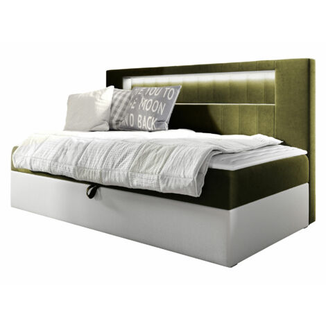 Cama continental Lucus IV, Soft 017 + Fresh 12, Individuales, Continental, 90x200, Cuero ecológico, Tapiz, Somieres, 102x202x104cm, LED