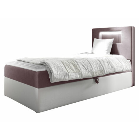 Cama continental Lucus V, Soft 017 + Fresh 9, Individuales, Continental, 80x200, Cuero ecológico, Tapiz, Somieres, 82x212x104cm, LED
