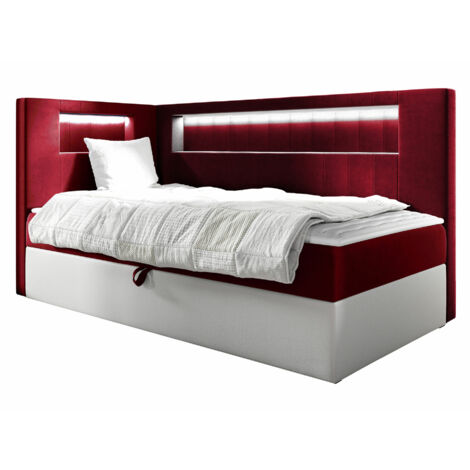 Cama continental Lucus VIII, Soft 017 + Fresh 8, Individuales, Continental, 90x200, Cuero ecológico, Tapiz, Somieres, 102x212x104cm, LED