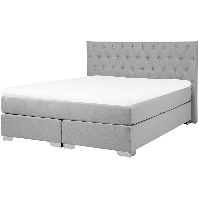 

Beliani - Cama continental tapizada gris claro 160x200 cm DUCHESS