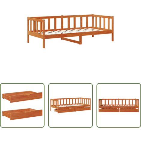 Cama convertible -  Sofá cama con cabecera 3 pcs Marrón cera Madera de Pino Macizo