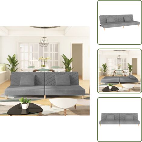 Cama de 2 plazas - vidaXL Sofá cama de 2 plazas con dos almohadas tela gris claro - Sofá con almohadas