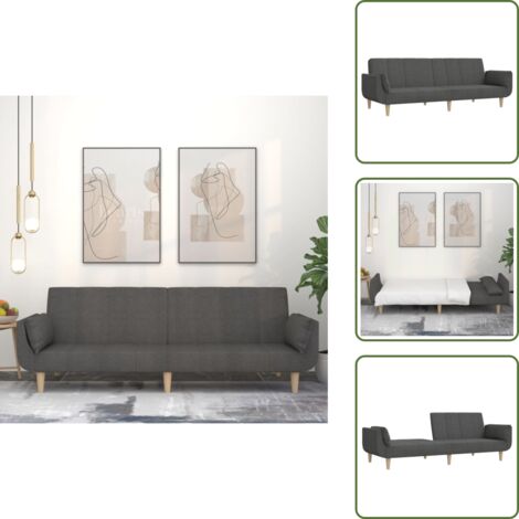 Cama de 2 plazas - vidaXL Sofá cama de 2 plazas con dos almohadas tela gris oscuro - Sofá con almohadas