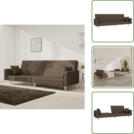 Cama de 2 plazas - vidaXL Sofá cama de 2 plazas con dos almohadas tela gris taupe - Sofá con almohadas