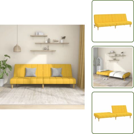 Cama de 2 plazas - vidaXL Sofá cama de 2 plazas tela amarillo - Sofá de madera
