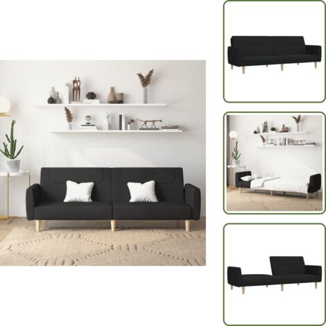 Cama de 2 plazas - vidaXL Sofá cama de 2 plazas tela negro - Sofá de madera