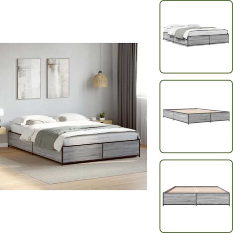 Cama de acero - vidaXL Estructura cama madera ingeniería metal gris Sonoma 150x200 cm - Cama gris Sonoma