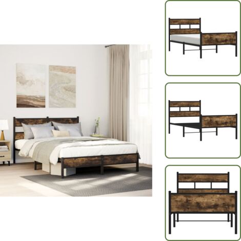 Cama de acero - vidaXL Estructura de cama sin colchón madera roble ahumado 100x190 cm - Cama con cabecero