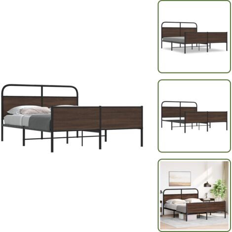 Cama de acero - vidaXL Estructura de cama sin colchón metal marrón roble 160x200 cm - Cabecero de cama