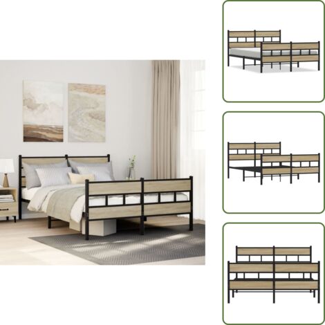 Cama de acero - vidaXL Estructura de cama sin colchón metal roble Sonoma 150x200 cm - Cama con cabecero