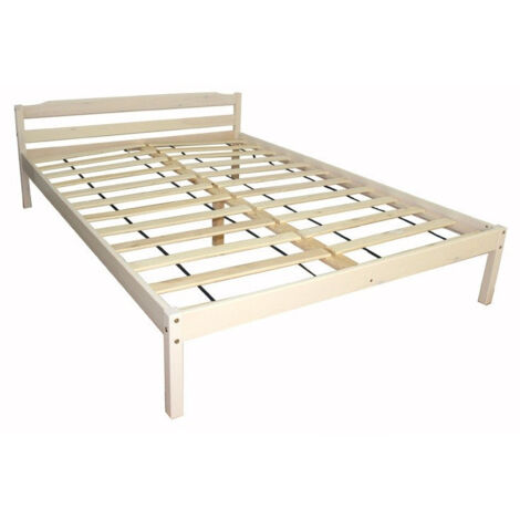Cama de adulto para 2 personas en madera blanca 140 x 200 cm con somier de láminas LIT06020