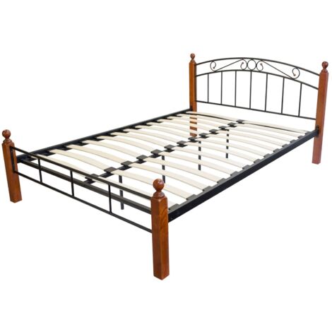 Cama de adulto para 2 personas en metal y madera 140 x 200 cm con somier de láminas LIT06026