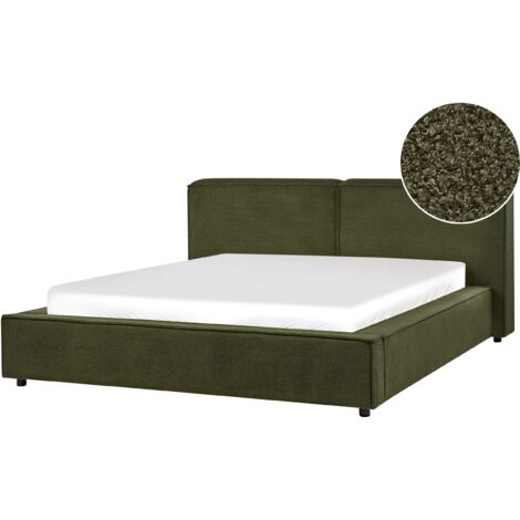 Cama de agua clásica tapizada somier de láminas de bouclé verde oscuro 160 x 200 Linards