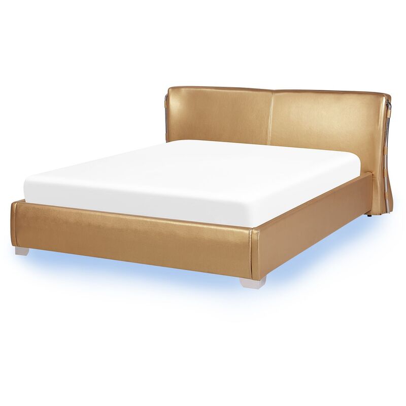

Beliani - Cama de agua en piel dorada con LED 140x200 cm PARIS