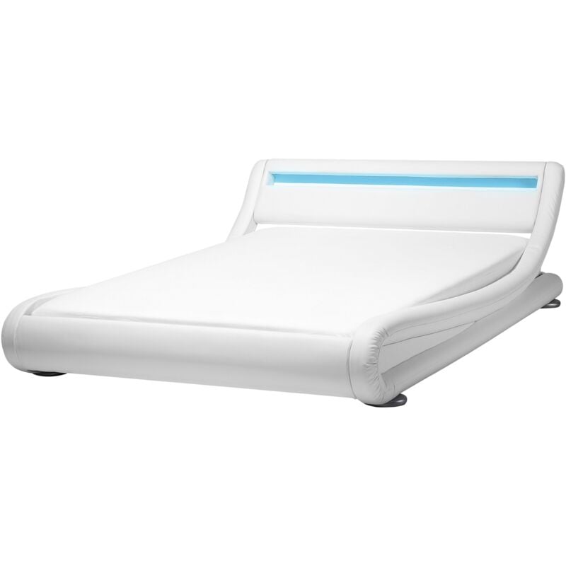 

Beliani - Cama de agua LED en piel sintética blanca 140x200 cm AVIGNON