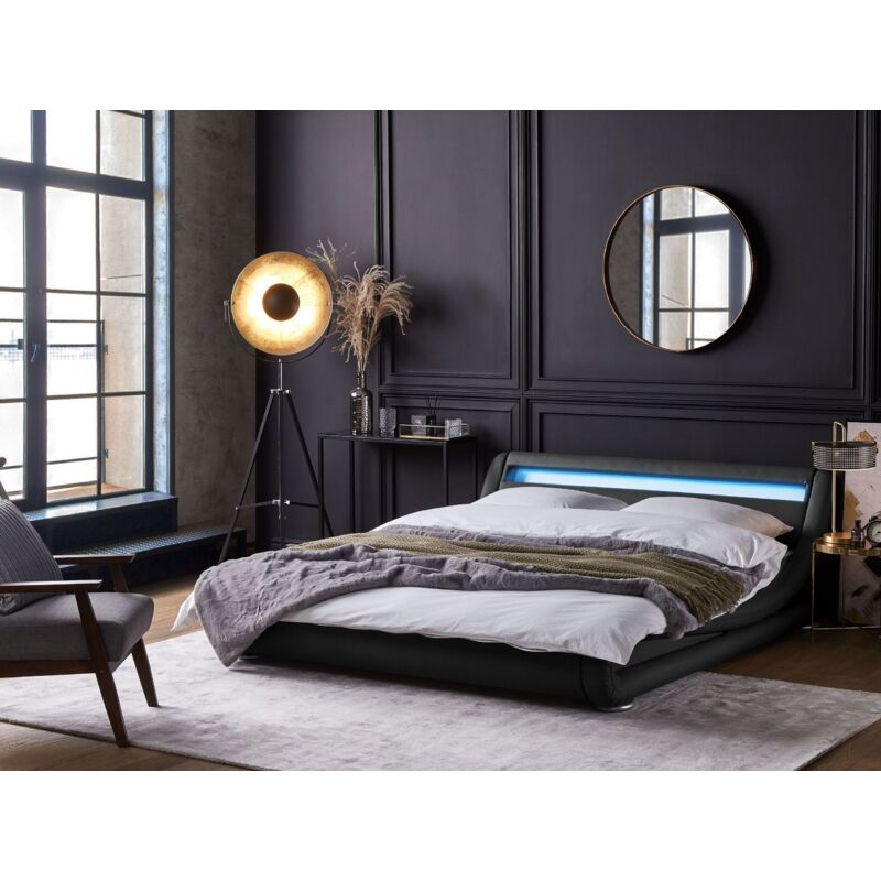 

Cama de agua LED negra en piel sintética 180x200 cm AVIGNON