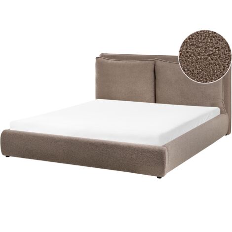 Cama de agua moderna de bouclé 160 x 200 cm cabecero tapizado y acolchado marrón Bajonna