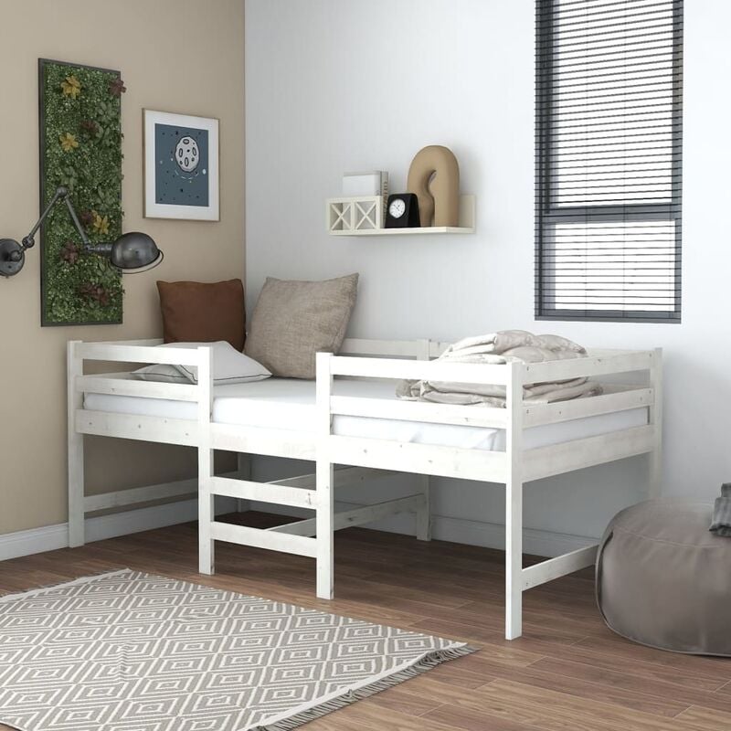 

Cama de altura media con colchón madera pino blanco 90x200 cm
