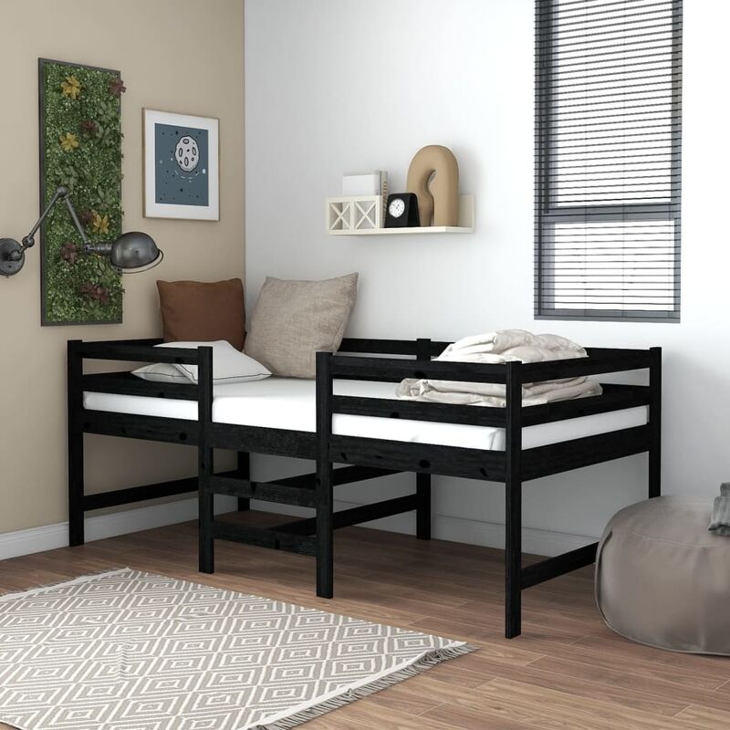 

Cama de altura media con colchón madera pino negro 90x200 cm