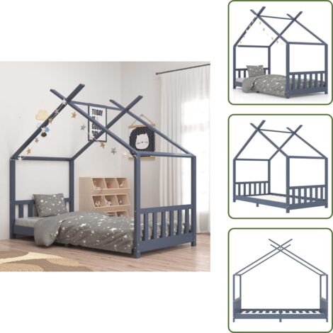 Cama de árbol - vidaXL Estructura de cama infantil madera maciza pino gris 90x200 cm - Cama con cortinas