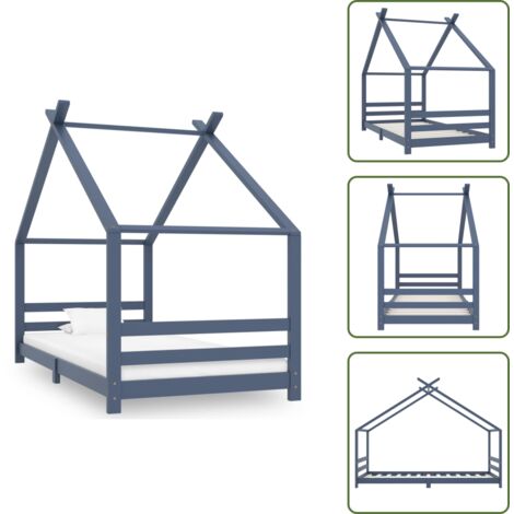 Cama de árbol - vidaXL Estructura de cama infantil madera maciza pino gris 90x200 cm - Cama de juegos