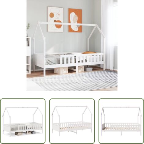 Cama de casa -  Cama con forma de casa de niños madera maciza blanca 90x190 cm