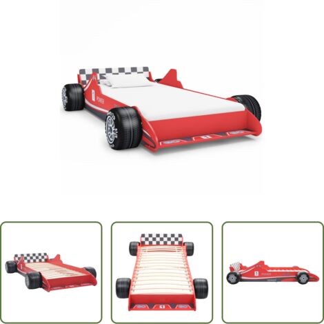Cama de coche -  Cama con forma de coche de carreras para niños 90x200 cm roja