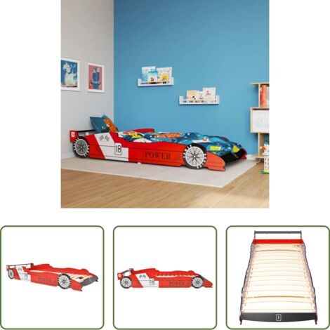 Cama de coche -  Cama con forma de coche de carreras para niños roja 90x200 cm