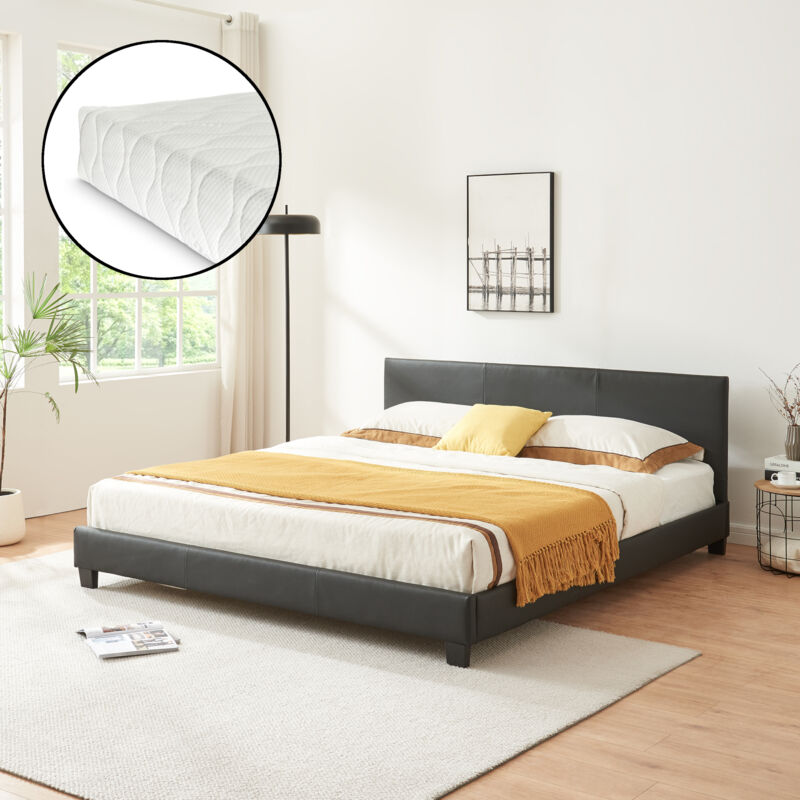 

Corium - Cama de cuero sintético moderna - con colchón de espuma fría (160 x 200) (negro)