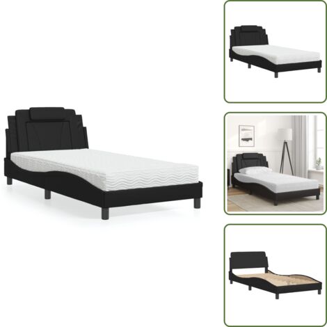 Cama de cuero sintético negro - vidaXL Cama Viana con colchón cuero sintético negro 100x200 cm - Cama con cabecero