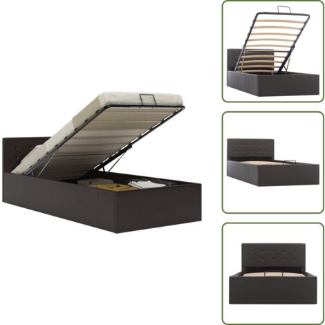 Cama de cuero sintético - vidaXL Cama canapé hidráulica cuero sintético gris 90x200 cm - Cama con mecanismo hidráulico