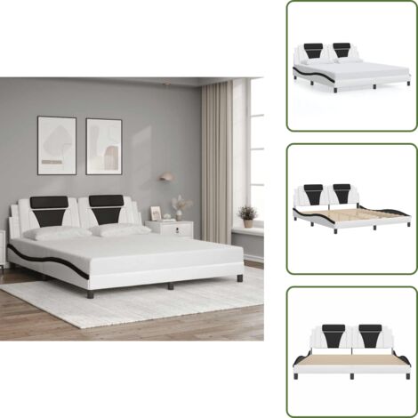 Cama de cuero sintético - vidaXL Estructura de cama Viana sin colchón cuero sintético blanco y negro - Cama con cabecero ondulado