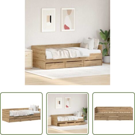 Cama de día con cajón -  Cama de día Roble artesanal 90 x 190 cm Madera contrachapada