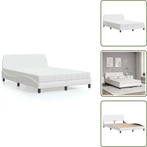 Cama de dormitorio - vidaXL Cama con colchón Dover cuero sintético blanco 140x190 cm - Colchón de PU